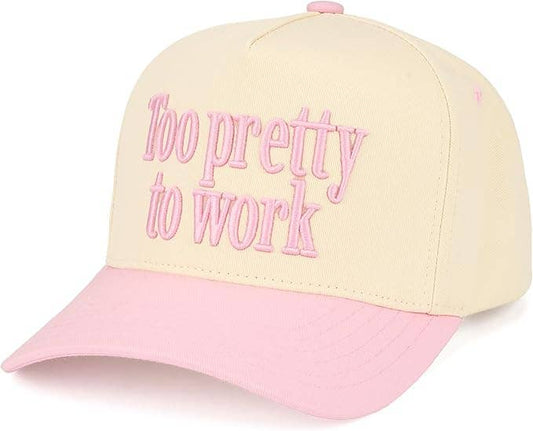 Retro Two Tone Cap - Too Pretty To Work - Light Pink/Beige