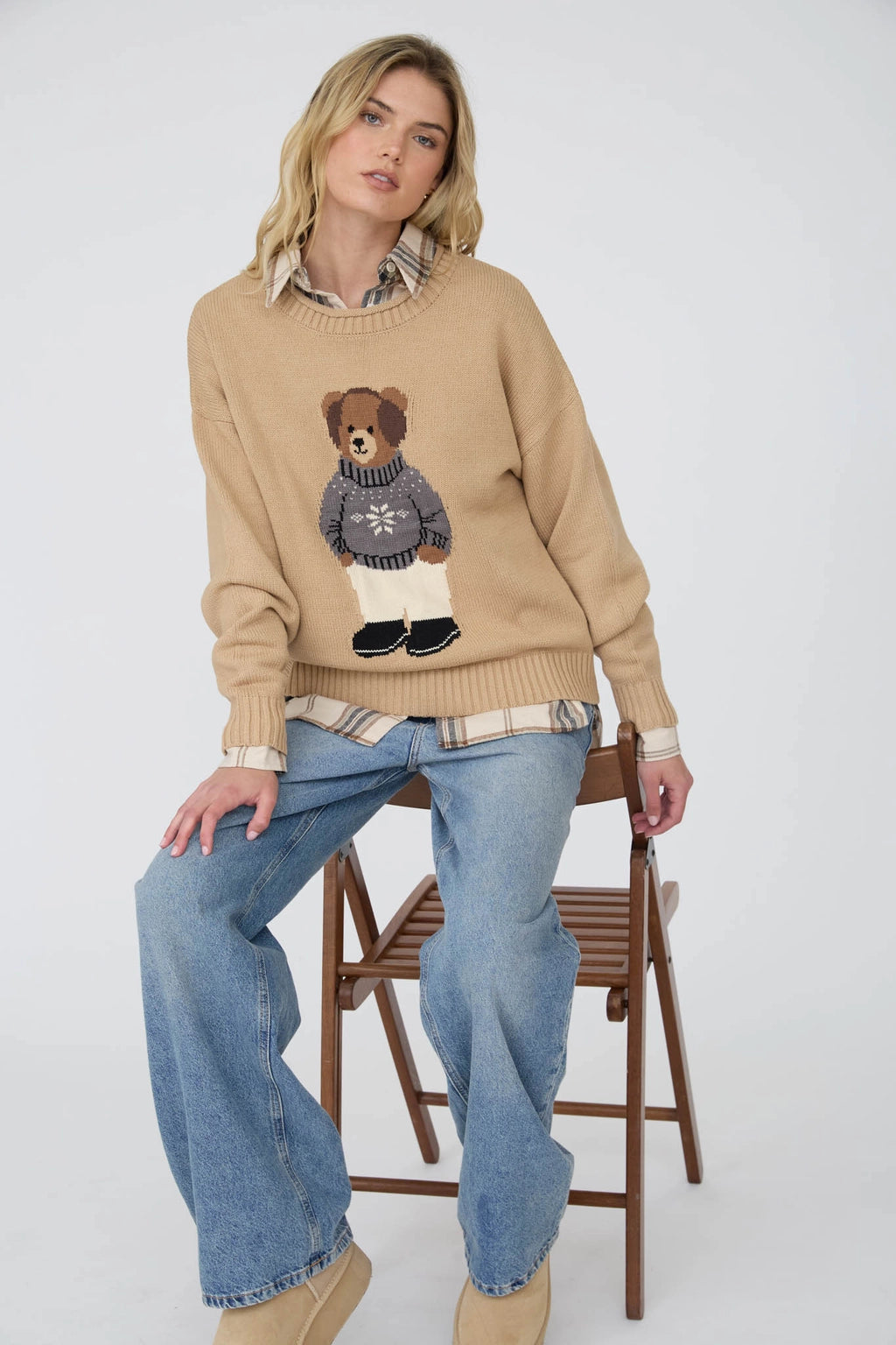 TEDDY BEAR CREWNECK KNIT SWEATER