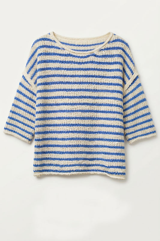 STRIPED SHORT SLEEVE SWEATER