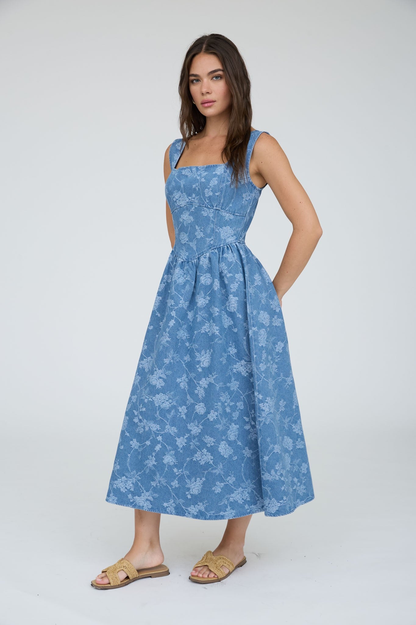 FLORAL JACQUARD MIDI DRESS
