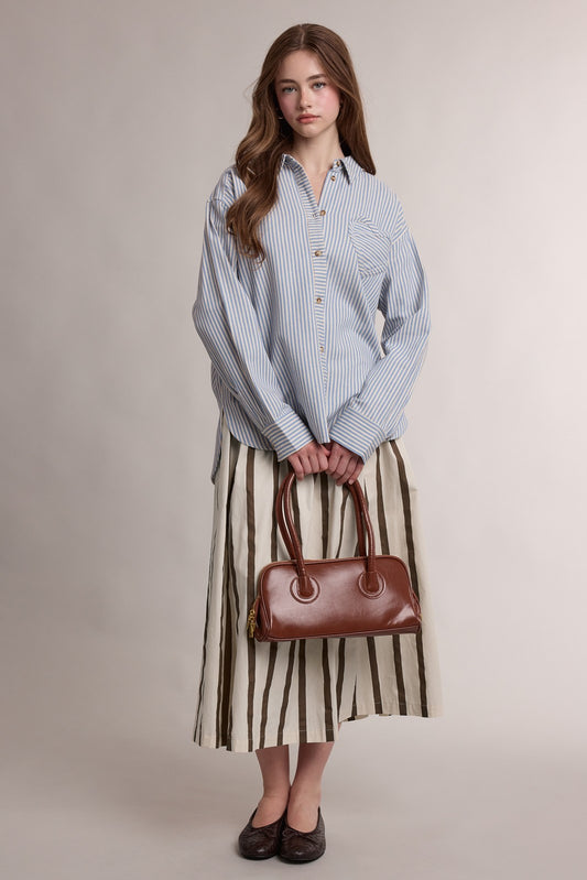 HEART COLLARED STRIPED BUTTON UP