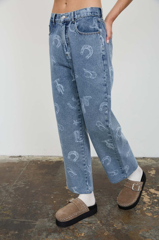 WASHED WESTERN DENIM JEANS