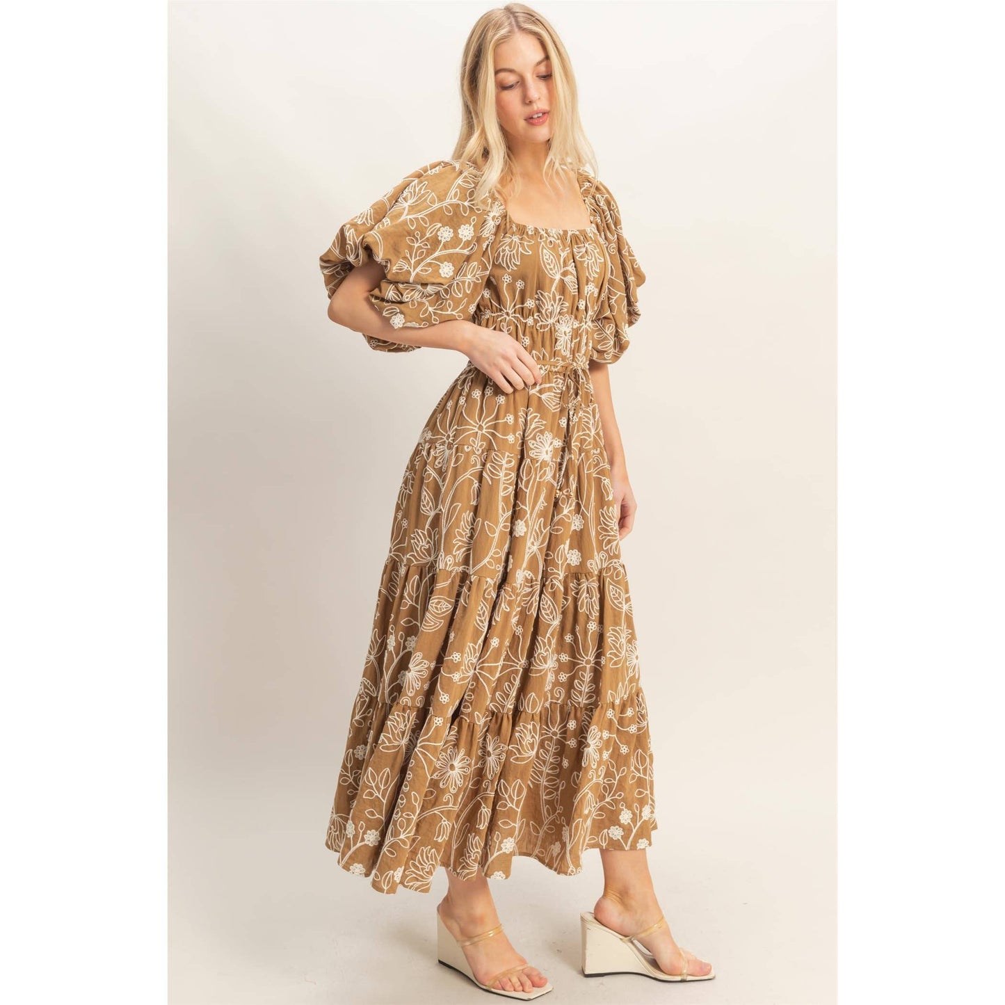 Floral Puff Sleeve Midi Dress