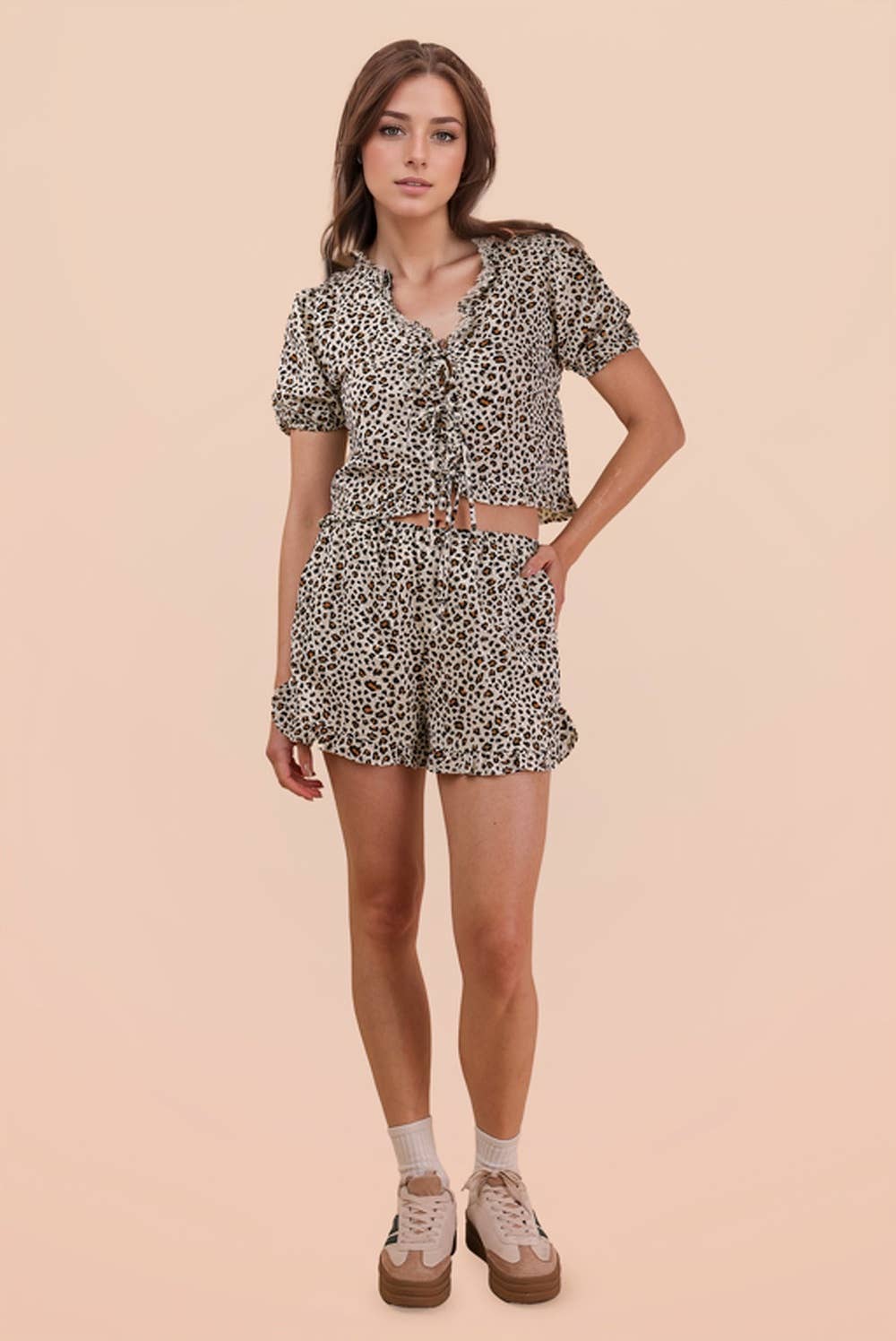 Leopard Printed Woven Top & Shorts Set