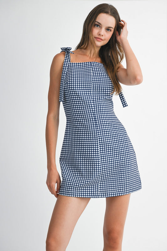 Gingham Plaid Self Tie Mini Dress