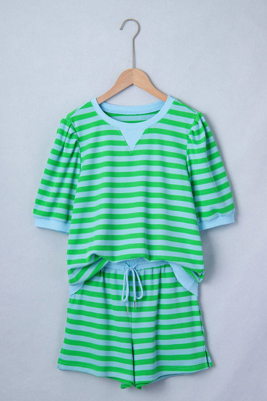 Stripe T-Shirt & Drawstring Shorts Set