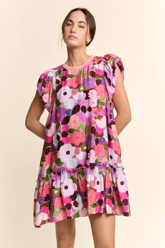 RUFFLE SLEEVE FLORAL DRESS