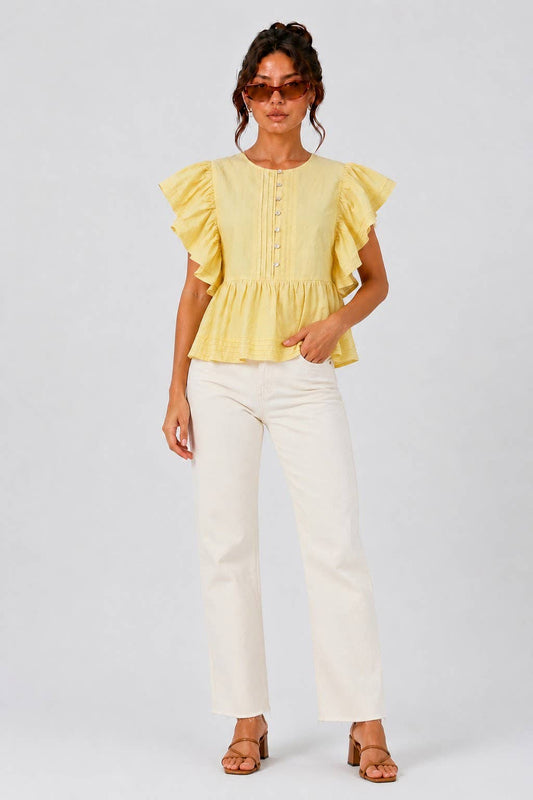 CT10802S - PEPLUM BLOUSE WITH FLUTTER SLEEVES