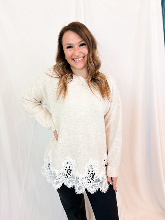 LACE HEM SWEATER
