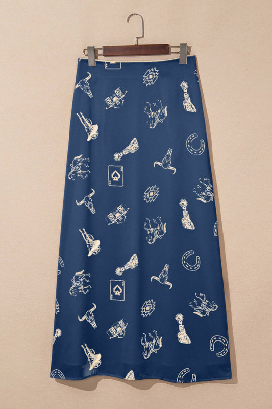 Western Lace Trim High Waist Maxi Skirt