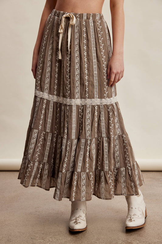 Embroidered Tiered Maxi Skirt