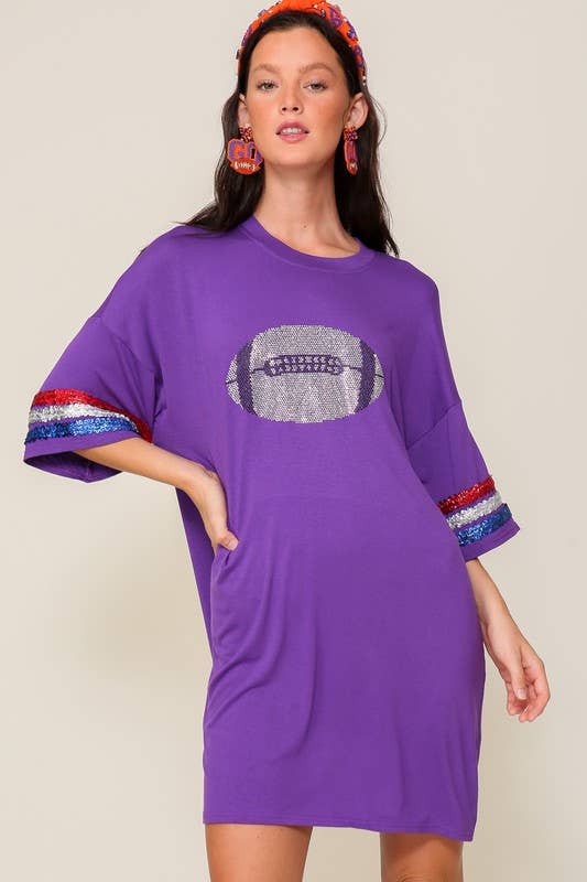 Oversized Game Day Bedazzled Football Tee