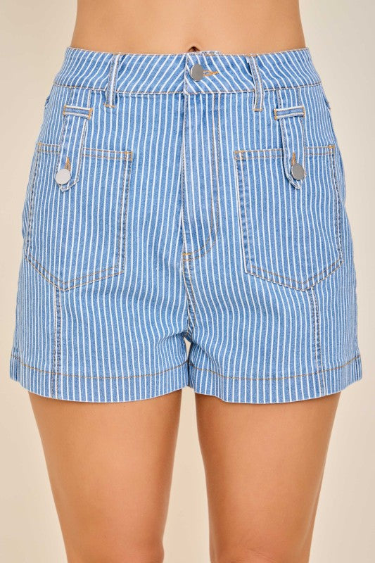High Waisted Stripe Denim Shorts