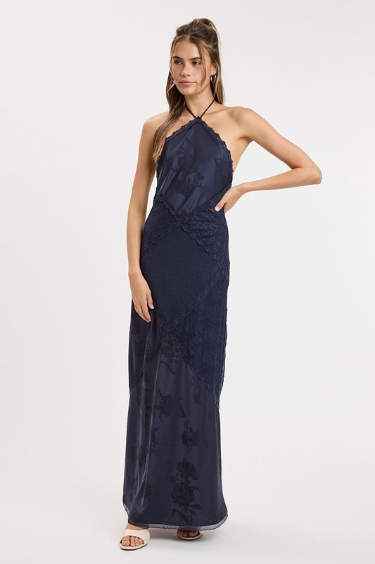 JACQUARD SATIN MAXI DRESS