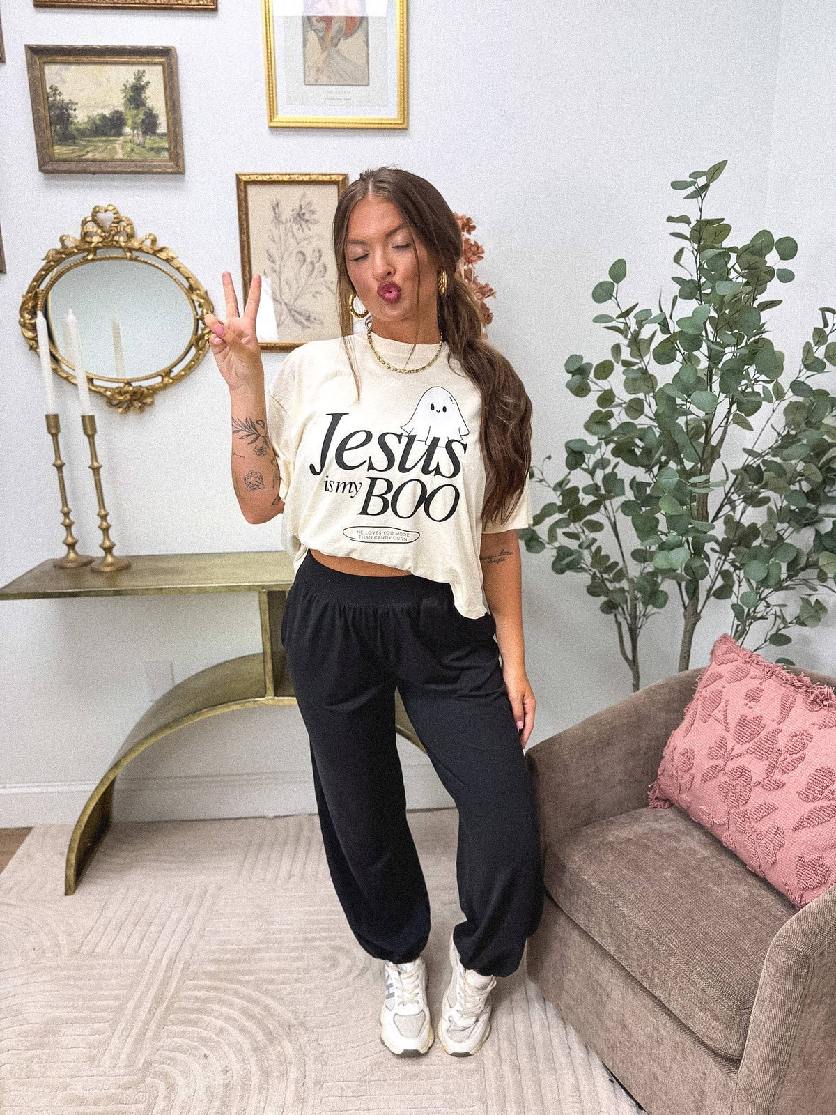 Jesus is my Boo Boxy Graphic Tee on Ivory