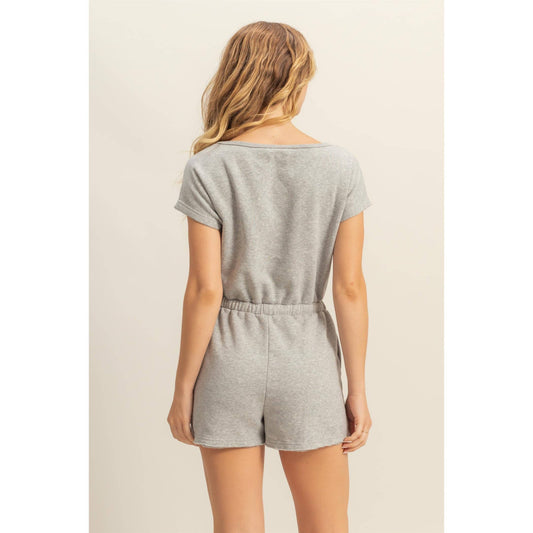 Cap Sleeve Drawstring Waist Romper - Taupe