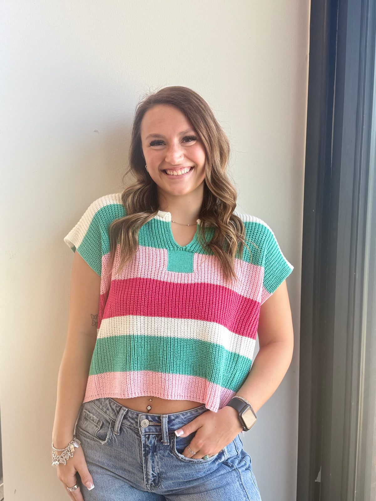 MULTI COLOR STRIPE LOOSE FIT SWEATER TOP