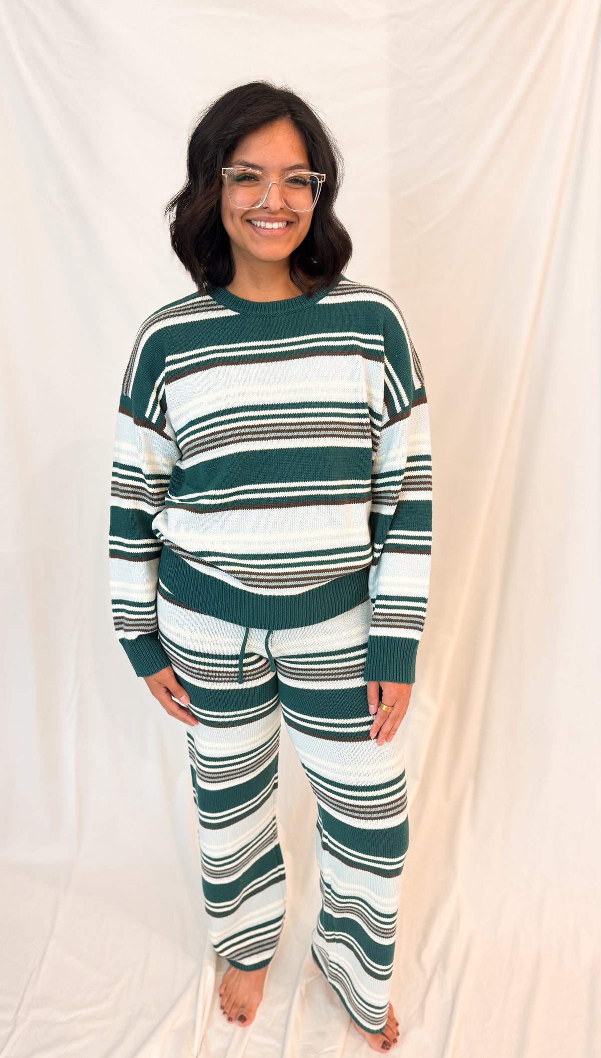 Multi Stripe Crew Neck Sweater and Wide Leg Pant Set