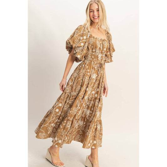Floral Puff Sleeve Midi Dress