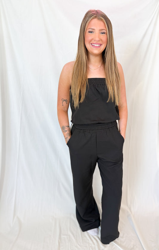 STRAPLESS STRIPE TRIM JUMPSUIT