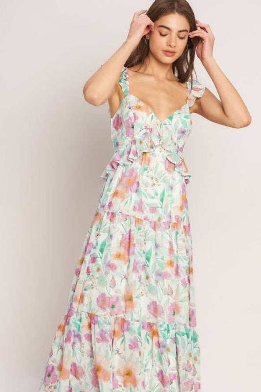 Ruffle Printed Floral Maxi
