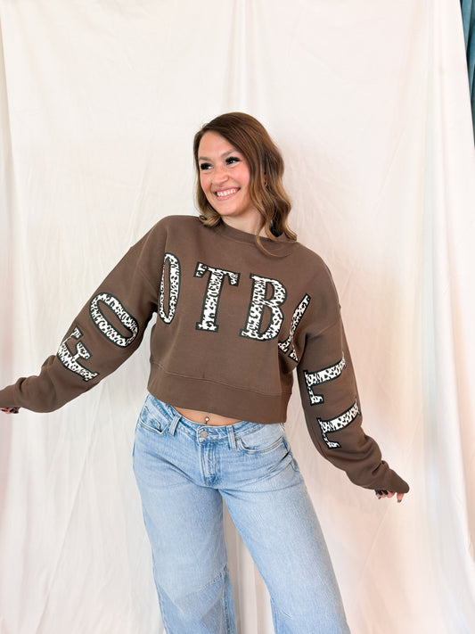 Football Leopard Mocha Crop Sweatshirt