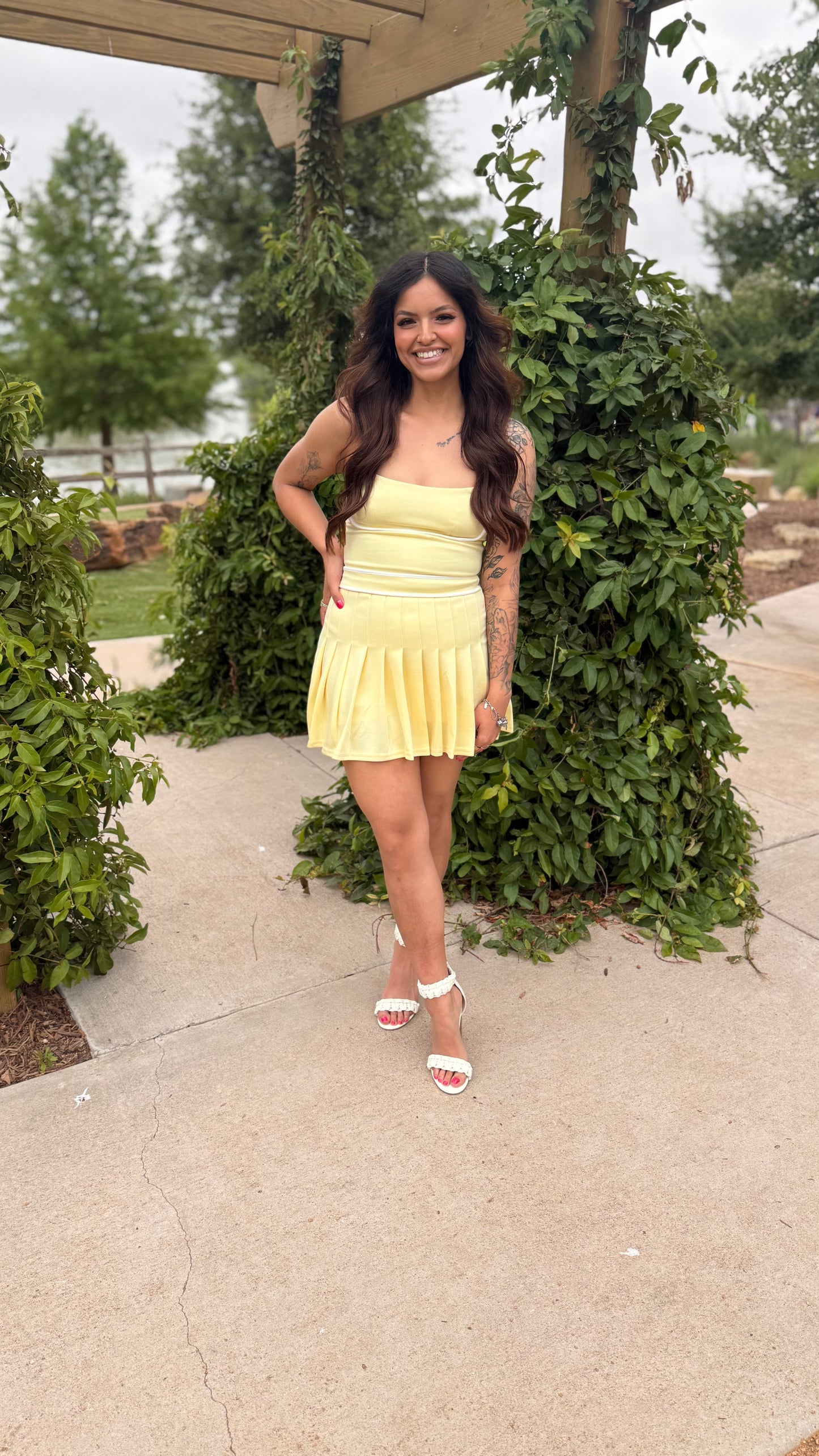 Scuba Contrast Trim Pleated Skort Dress