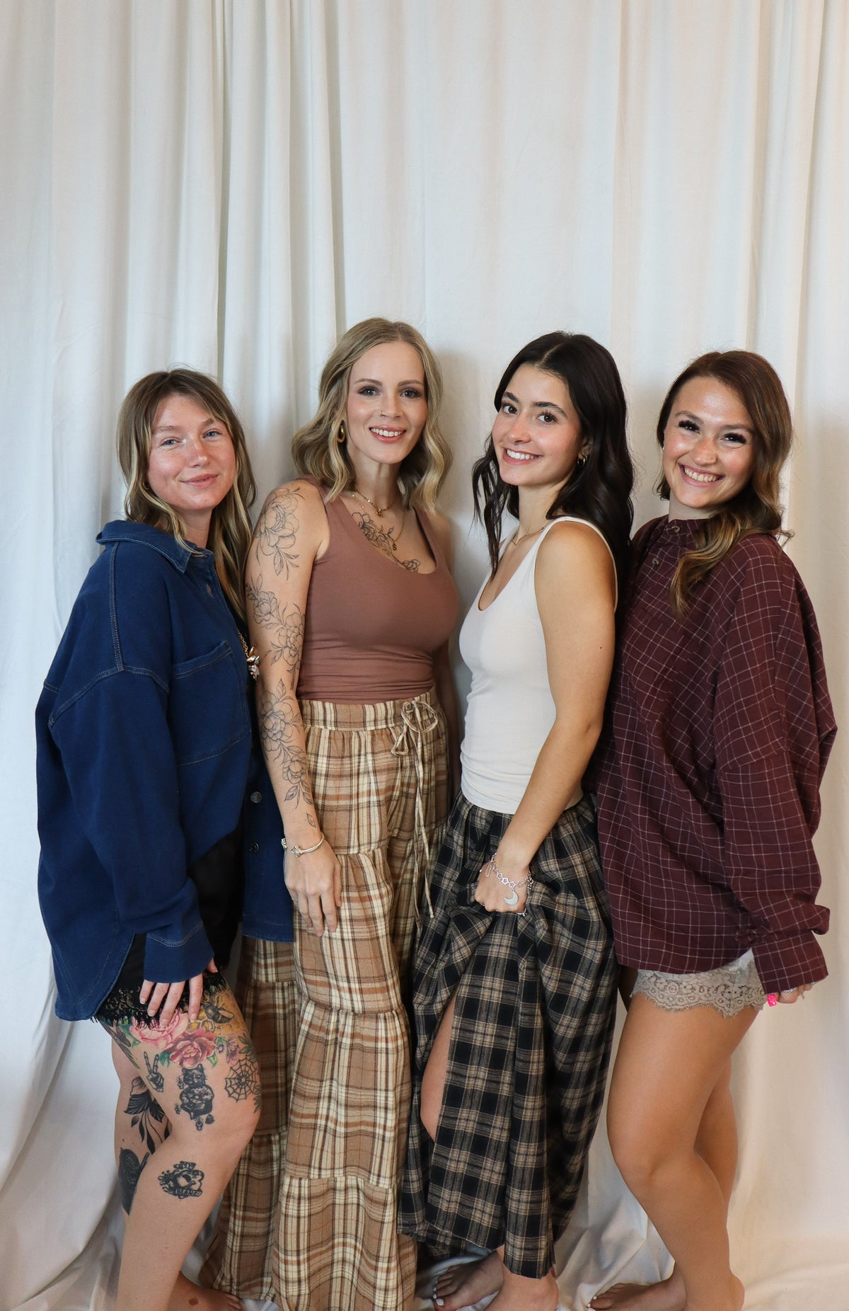 TIERED PLAID WIDE LEG PANTS