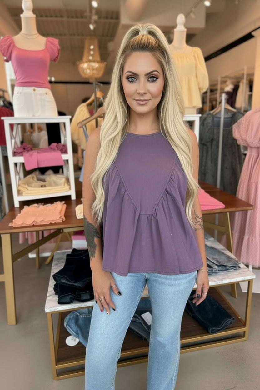 Ruched Denim Top Purple