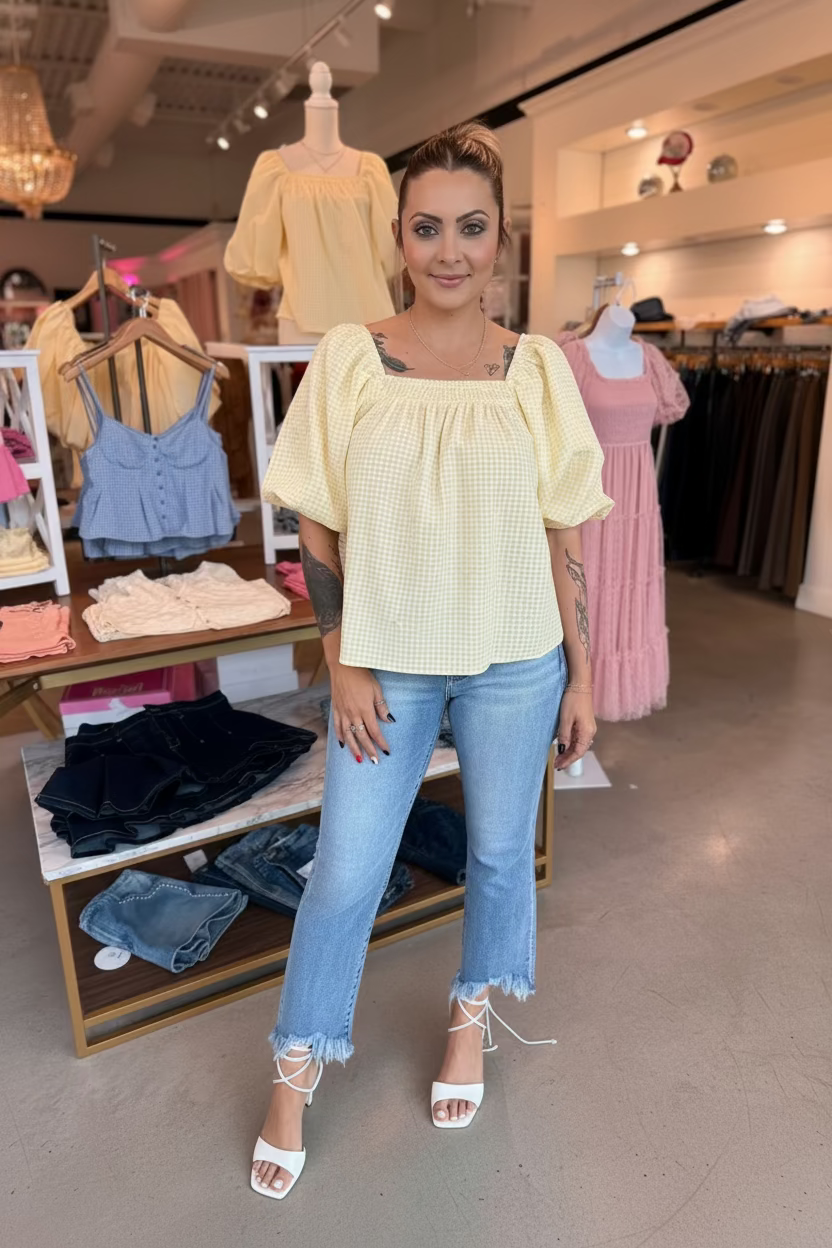 Smocked bubble sleeve top
