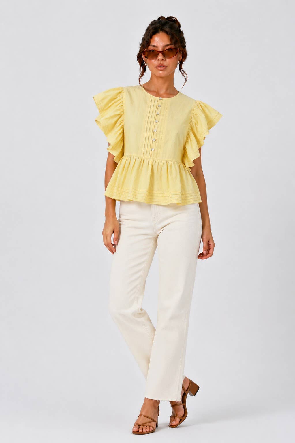 CT10802S - PEPLUM BLOUSE WITH FLUTTER SLEEVES