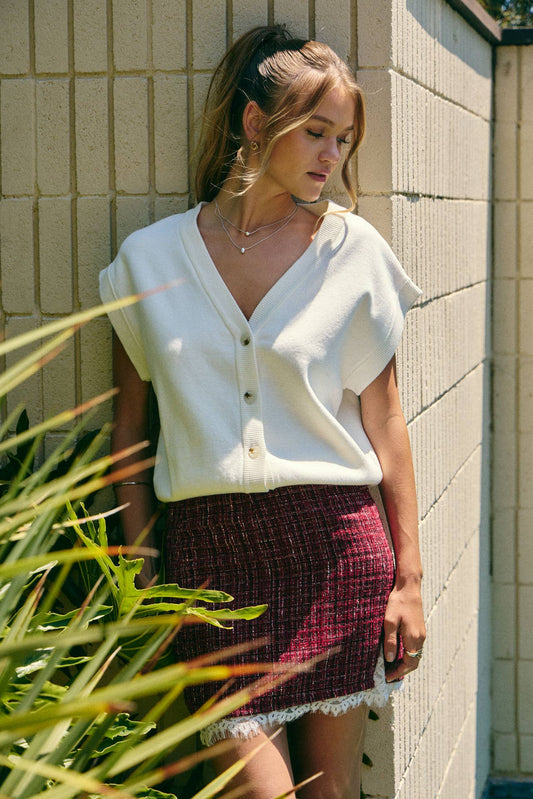 SEASONLESS COTTON BUTTON-DOWN SWEATER VEST CARDIGAN