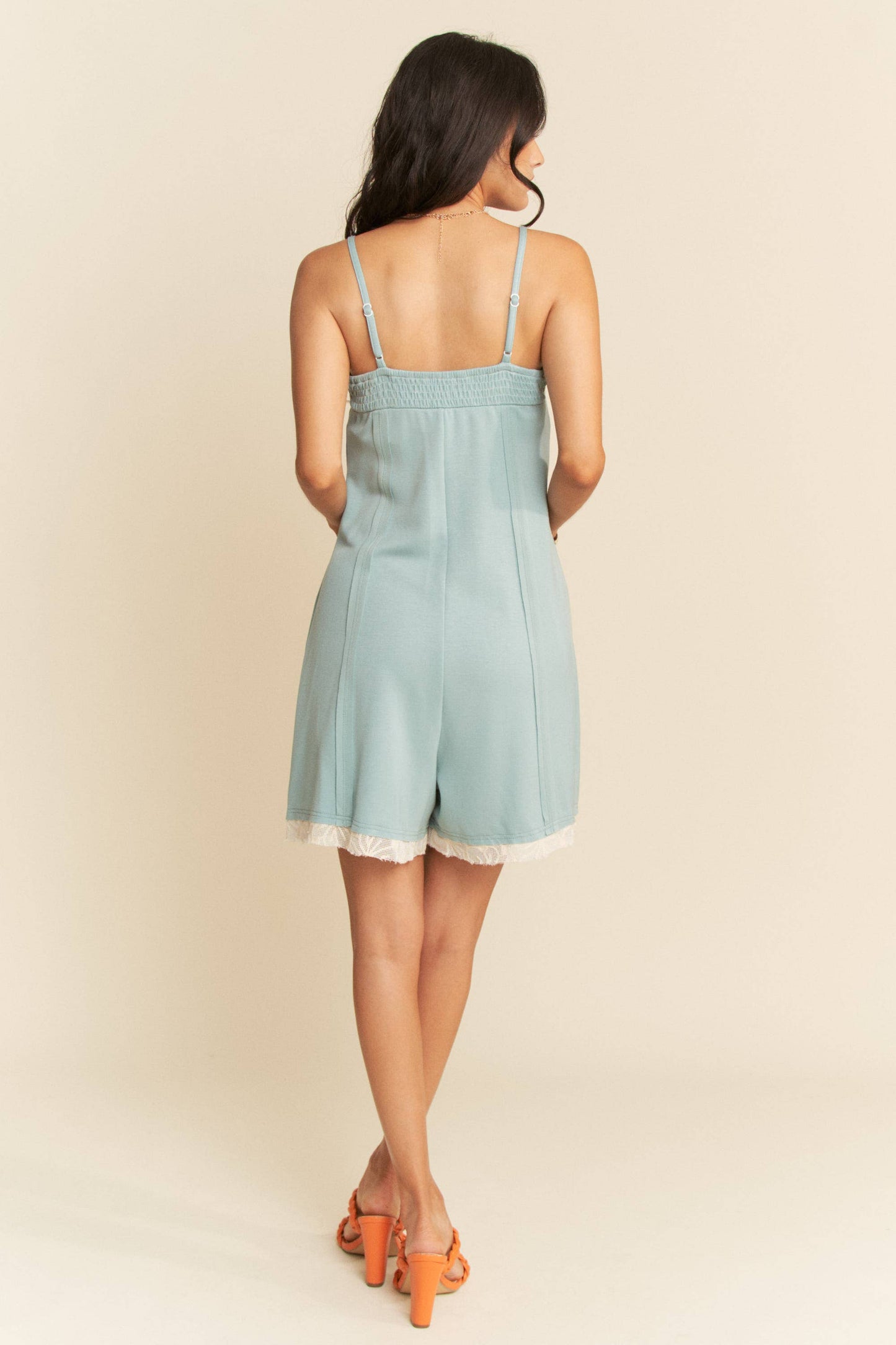 SOFT KNIT LACE INSERTED SEAM DETAIL ROMPER