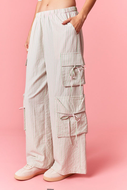 Seersucker Stripe Bow Pocket Pants