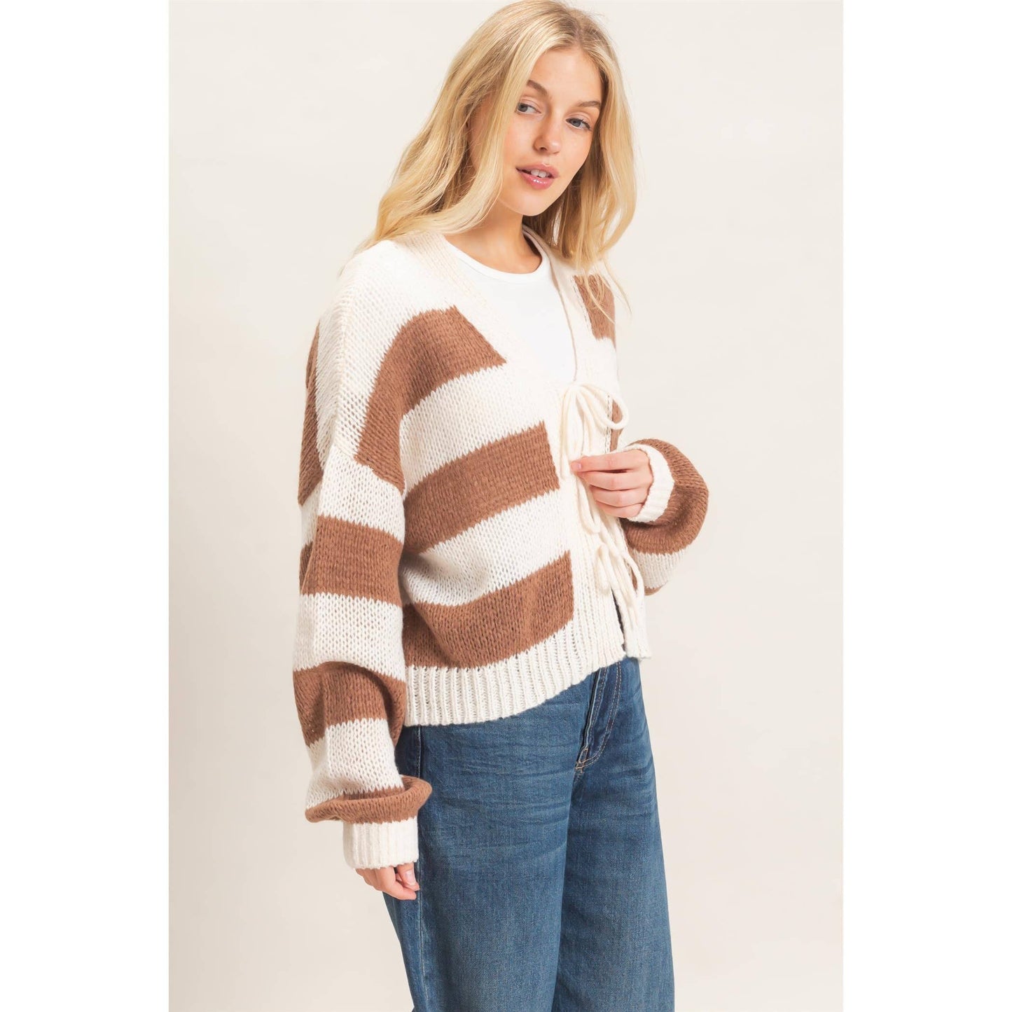 Striped V-Neck Sweater Cardigan