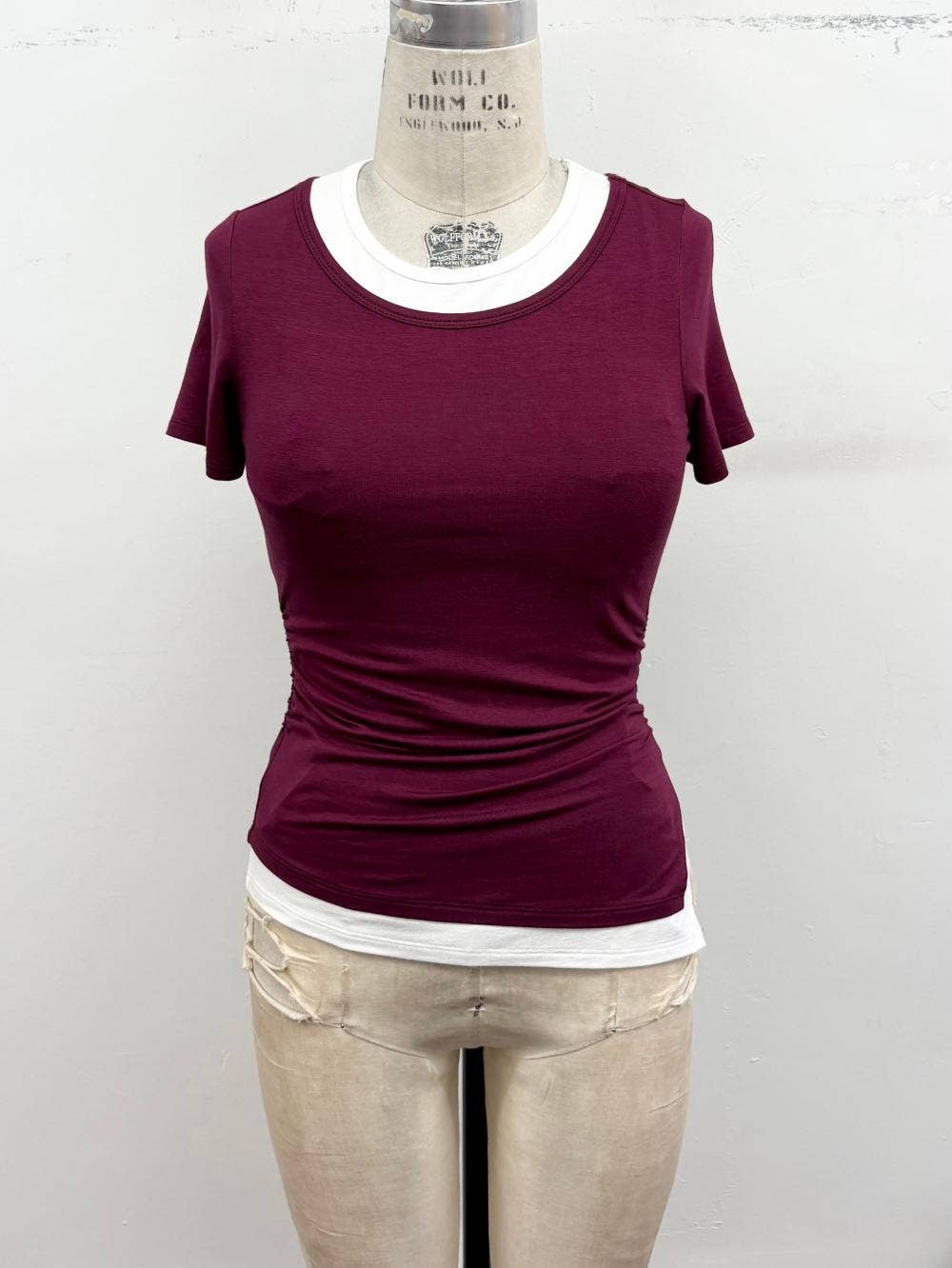 Contrast Trim Ruched Fitted Tee