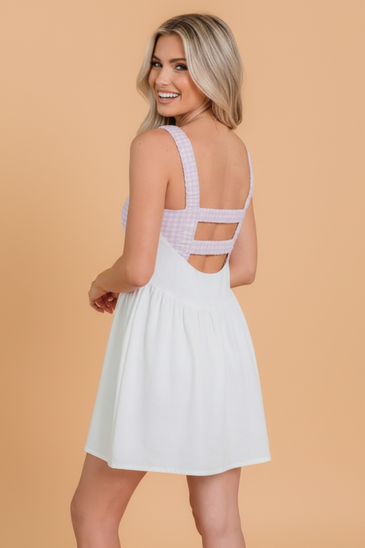 Gingham Patchwork Faux Two Piece Dress