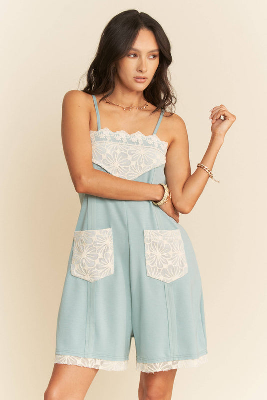SOFT KNIT LACE INSERTED SEAM DETAIL ROMPER