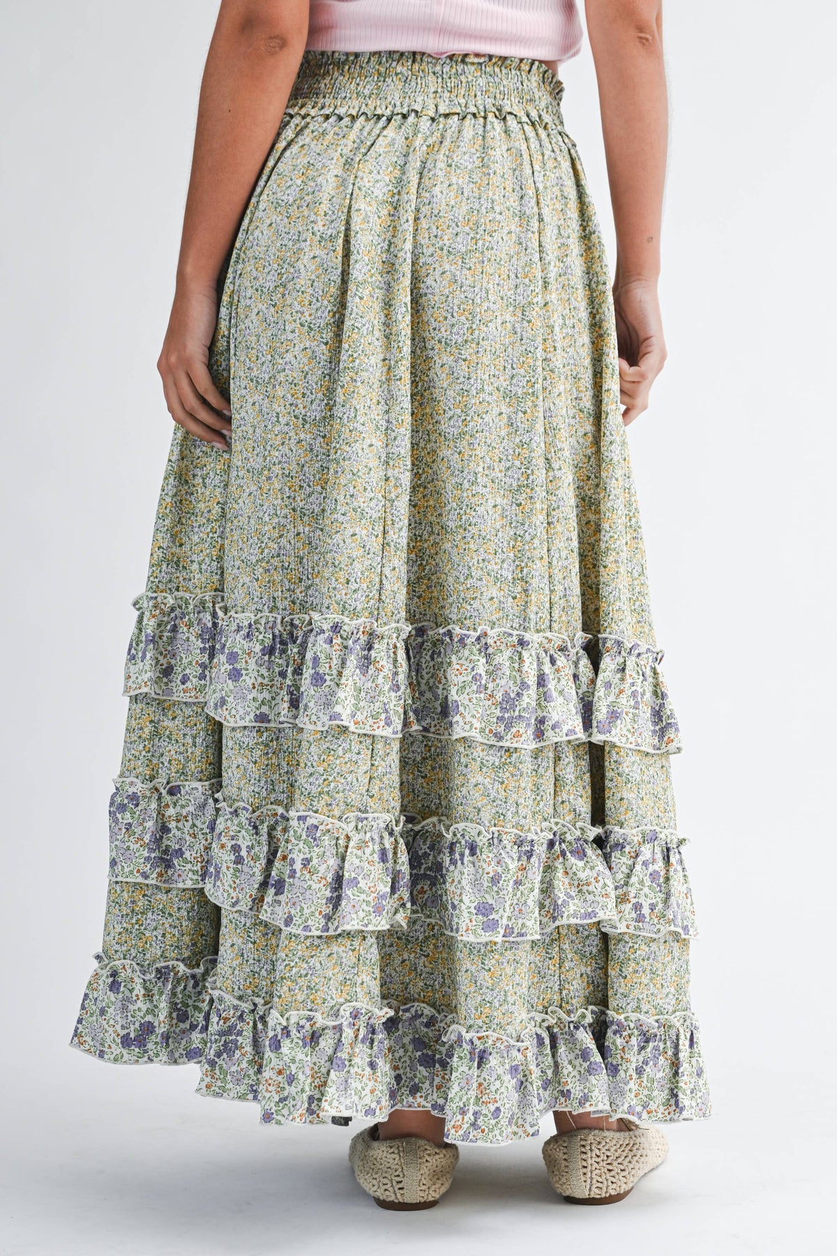 Floral Ruffle Maxi Skirt