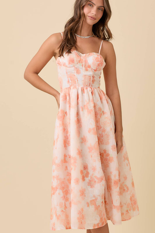Bustier Corset Midi Floral Printed Dress