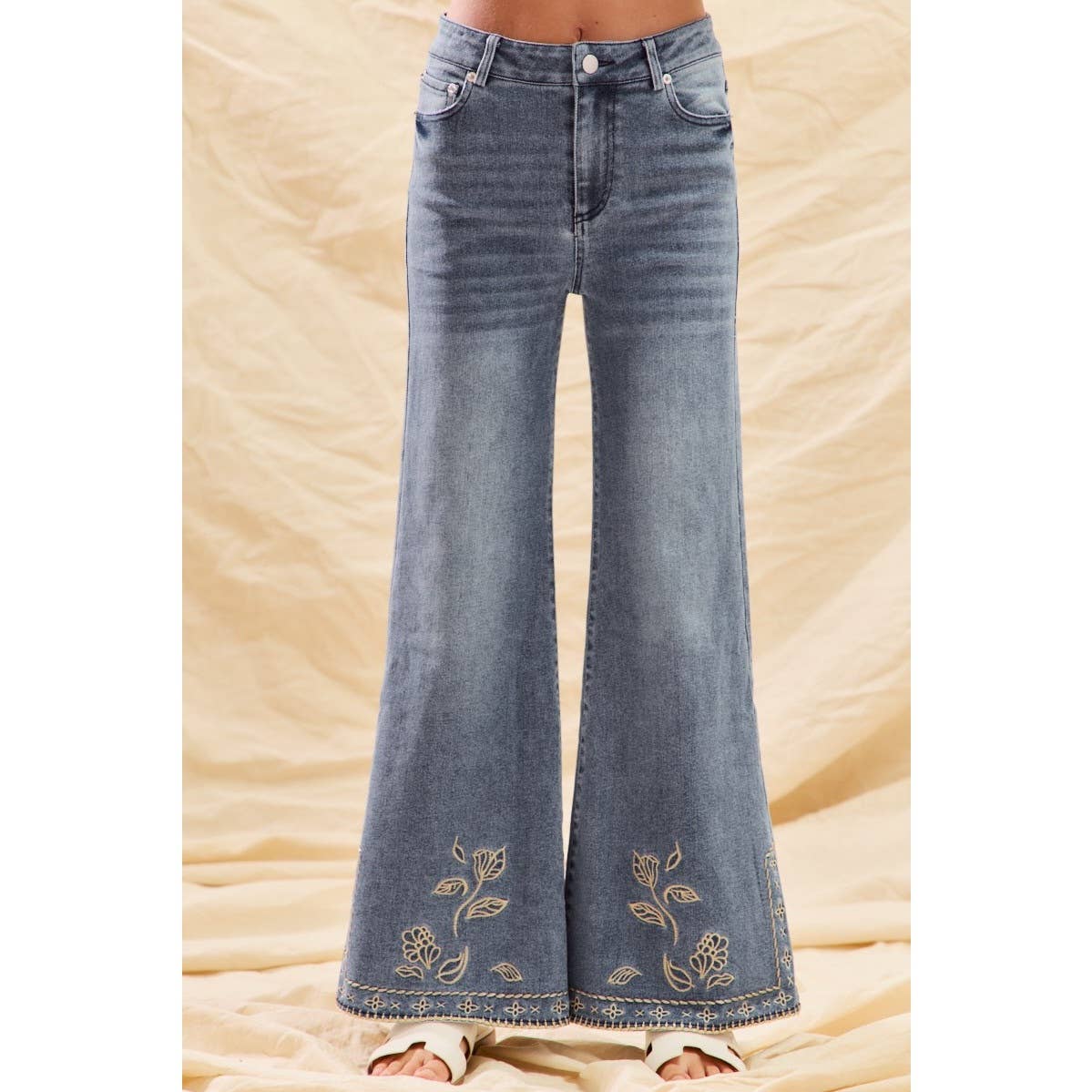 MID RISE STRETCH DENIM FLARE JEANS PANTS