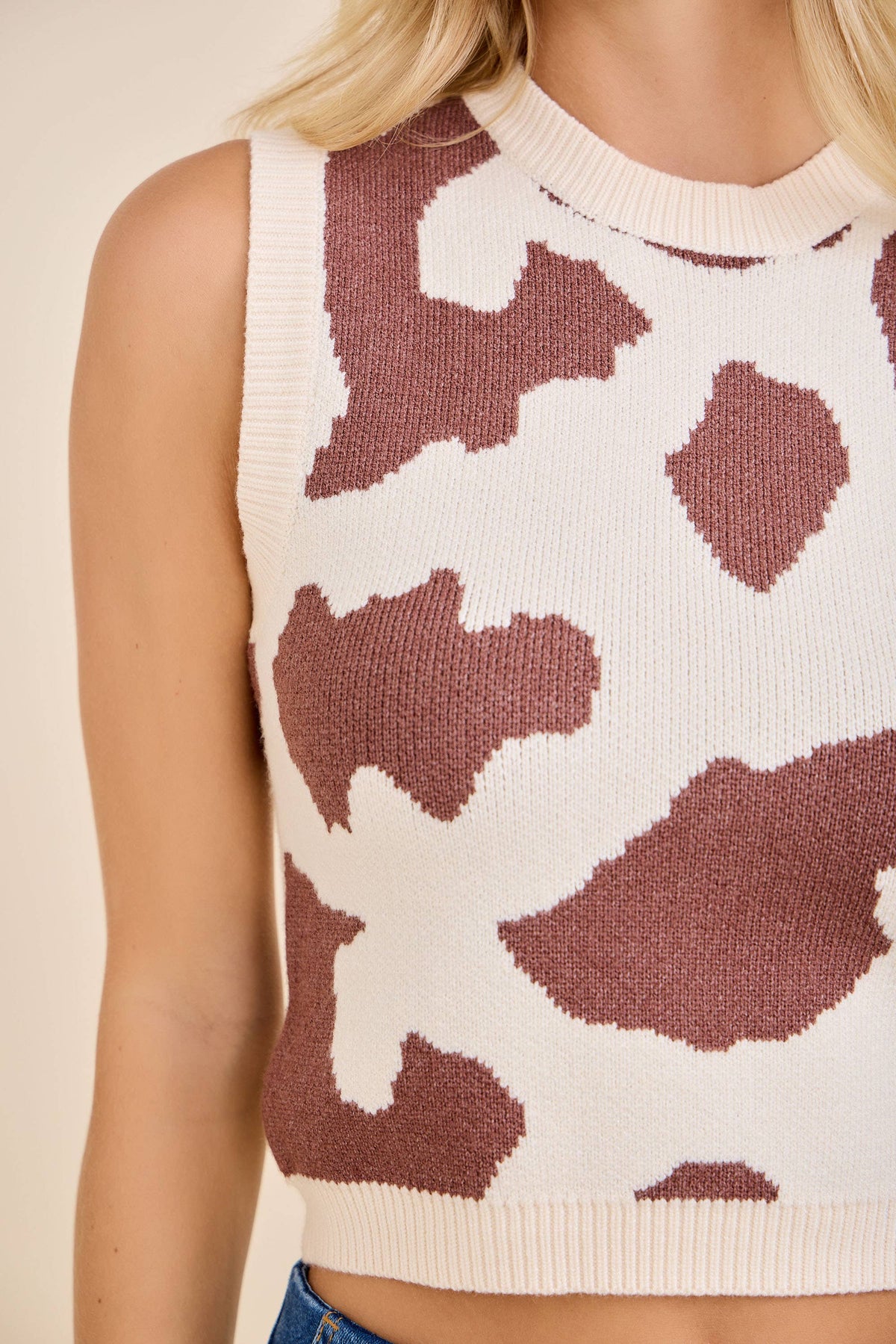 Cow Print Knit Vest