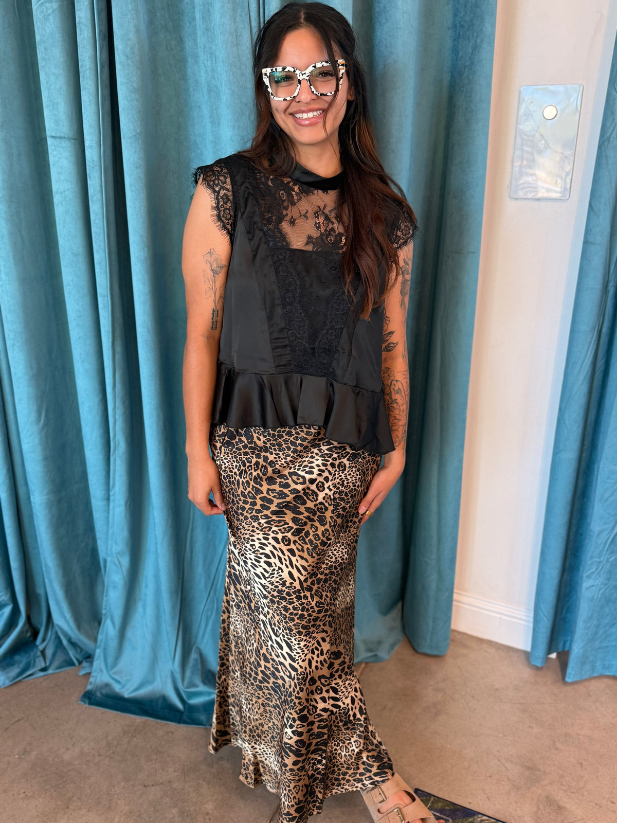 LEOPARD SATIN MAXI SKIRT