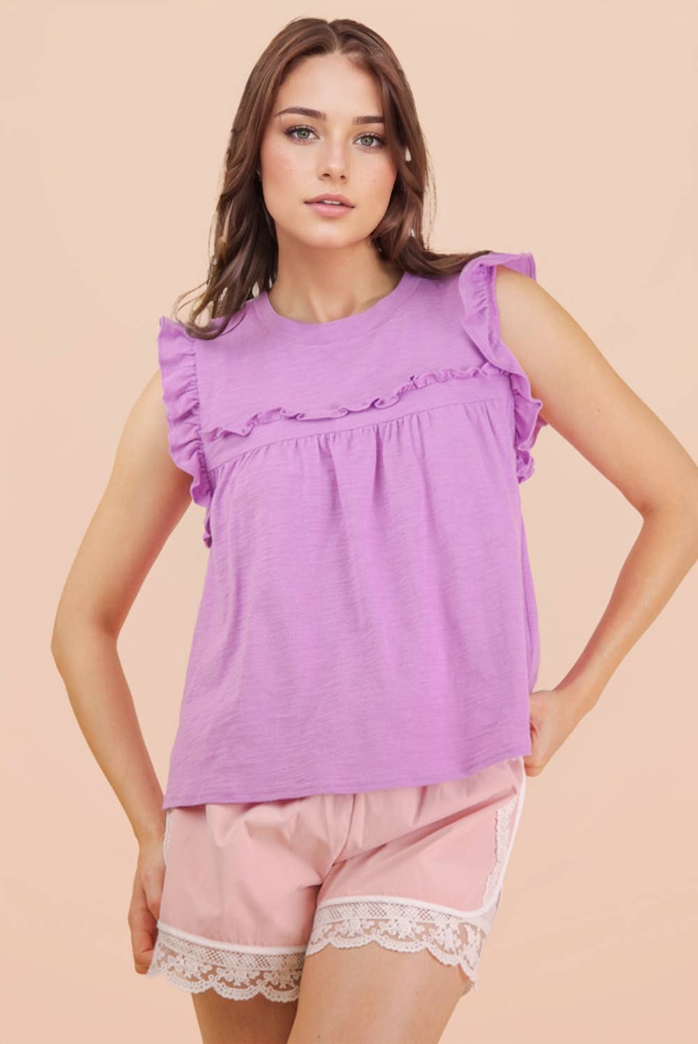 Ruffle Detail Solid Knit Top
