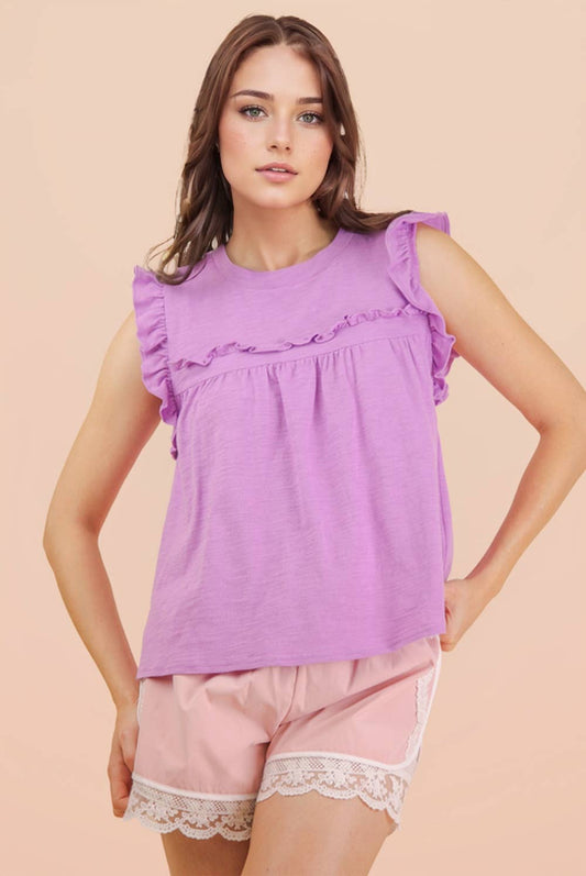 Ruffle Detail Solid Knit Top