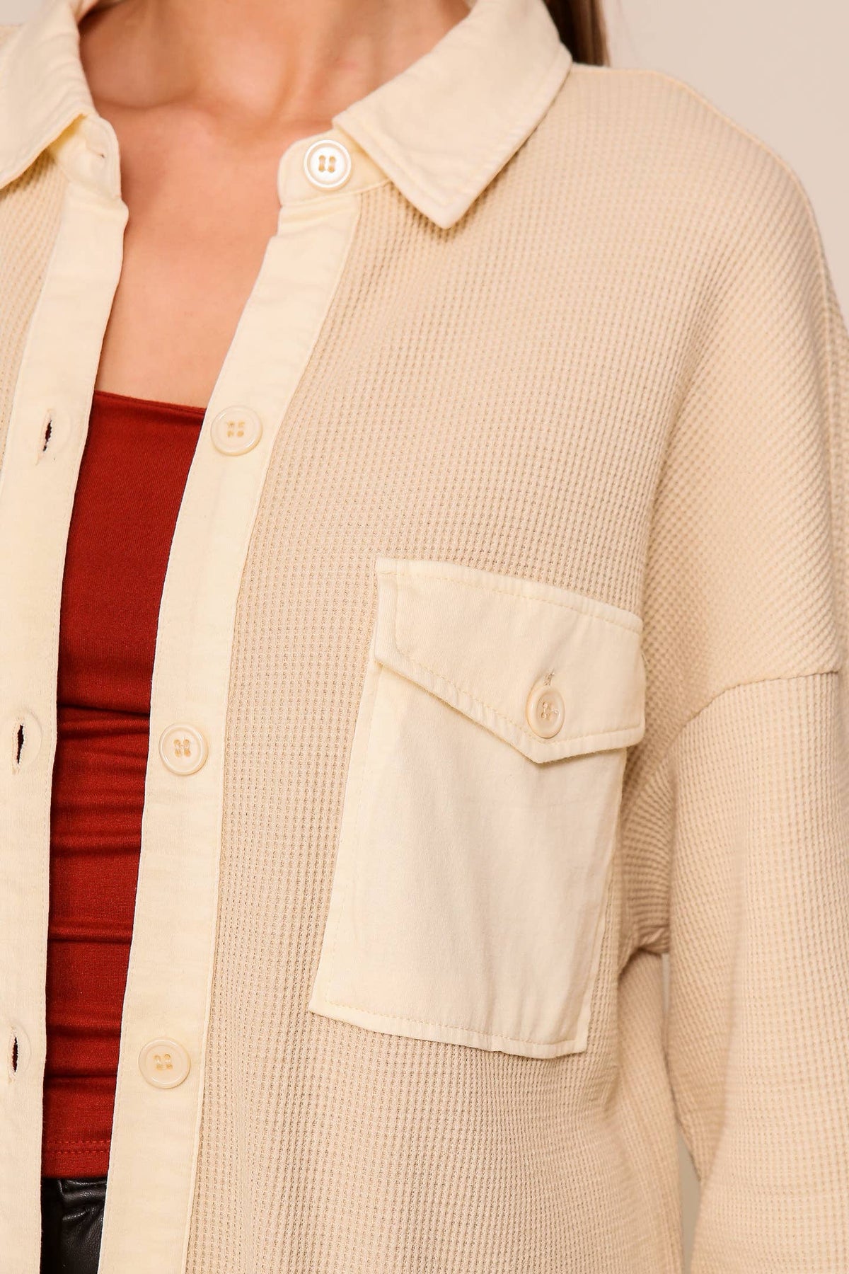 Waffle Knit Button-Down Shacket