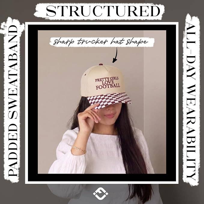 2-Tone Cap - Pretty Girls Love Football - Checker Print