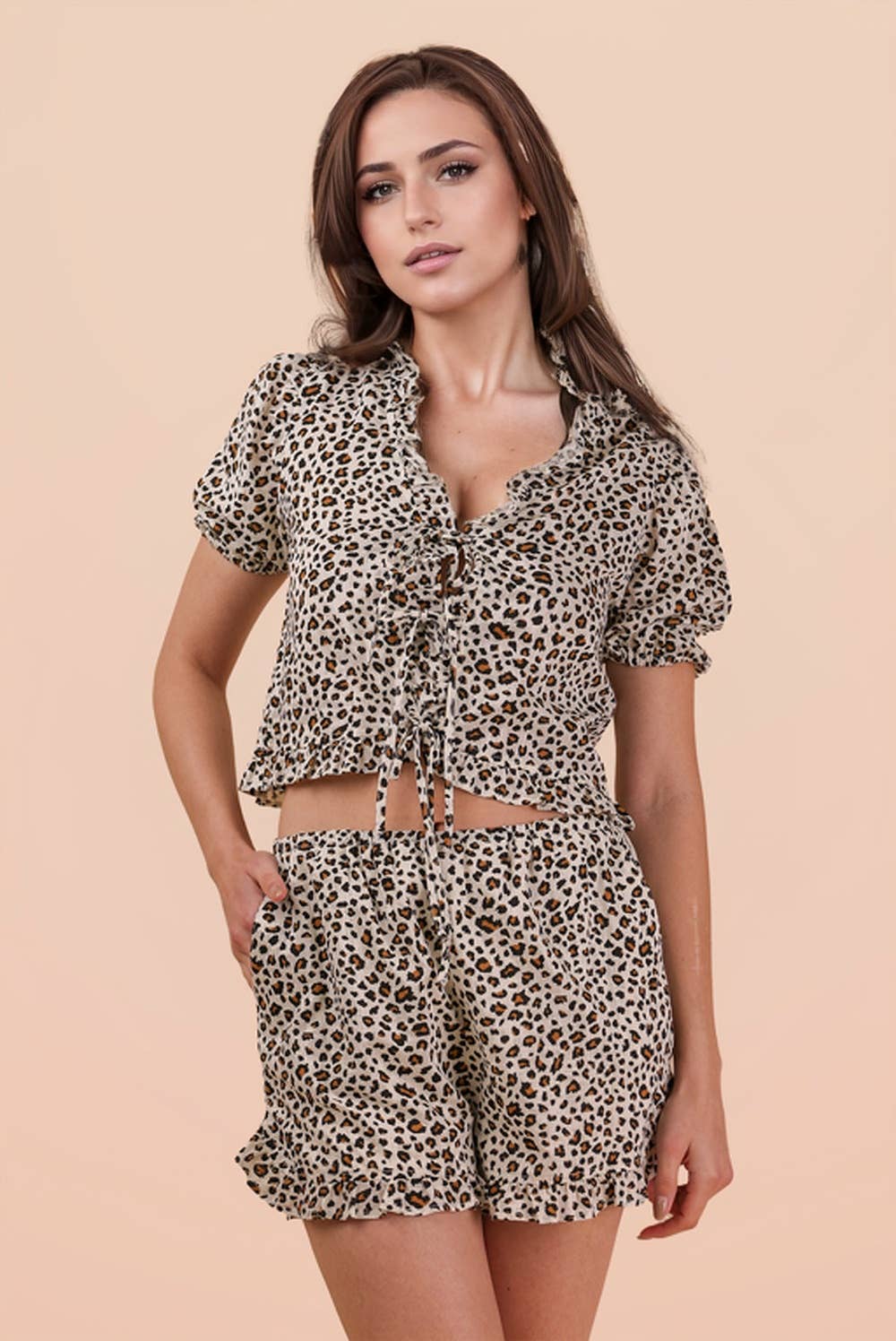 Leopard Printed Woven Top & Shorts Set