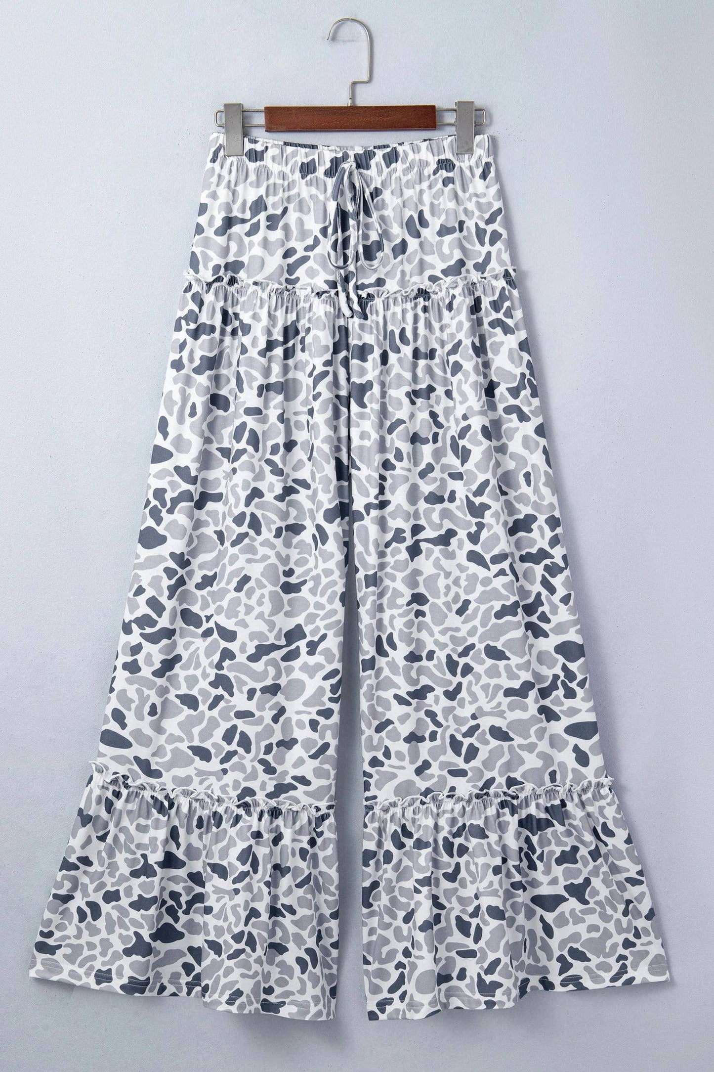 Camo Ruffle Wide Leg Drawstring Pants