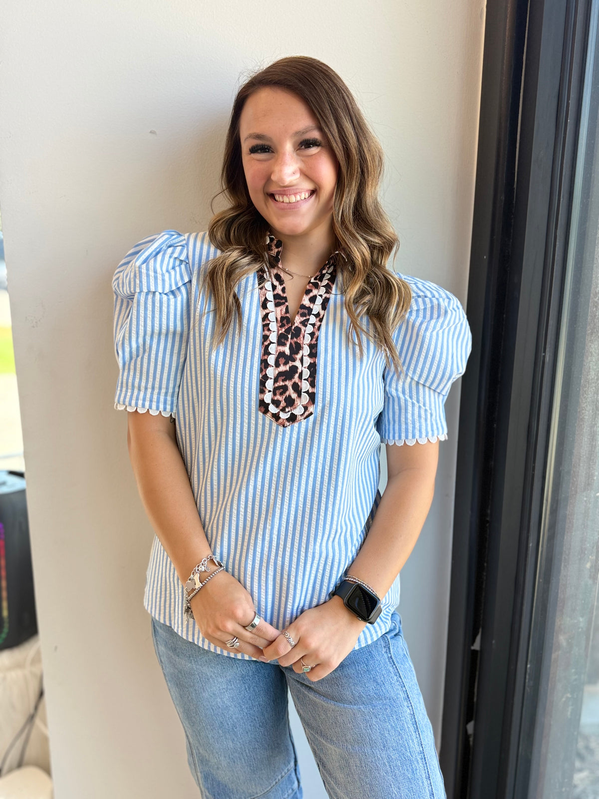 Leopard Patchwork Collared Blouse